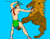 Desenho Gladiador contra leão pintado por dantas