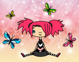 Desenho Menina com borboletas pintado por Luluzita