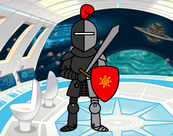Desenho Cavaleiro com espada e escudo pintado por gabreil