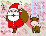 Desenho Papai Noel e um rena pintado por isabelaes
