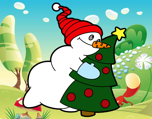 Desenho Boneco de neve abraçando árvore pintado por hillaaryy