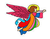 Desenho Anjo com grandes asas pintado por flora