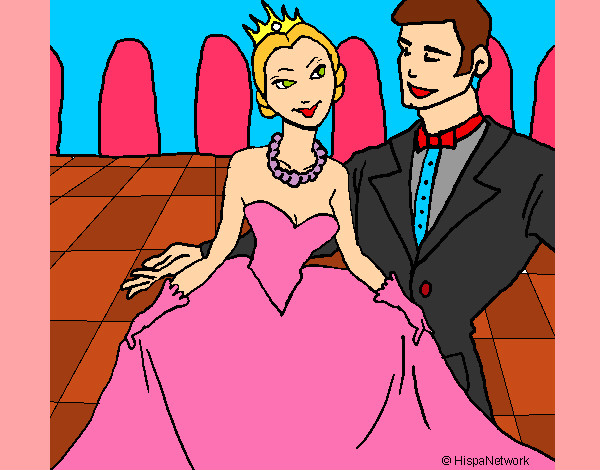 Desenho Princesa e príncipe no baile pintado por flora