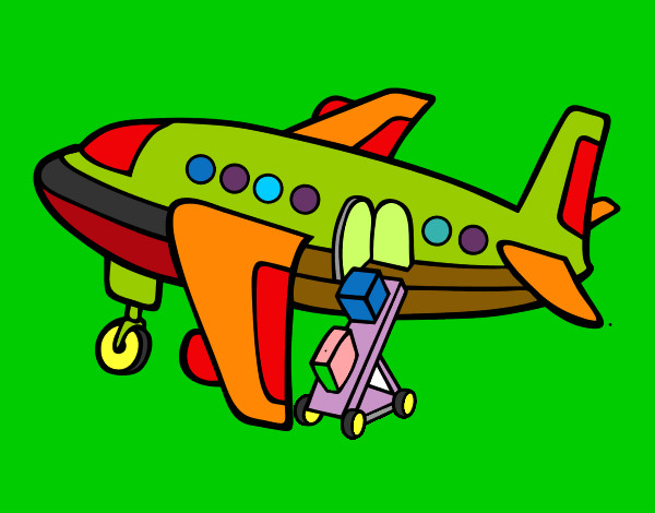 Desenho Avião levando bagagem pintado por Inacio 