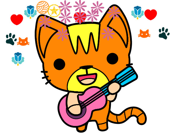 Desenho Gato guitarrista pintado por mcarvalho