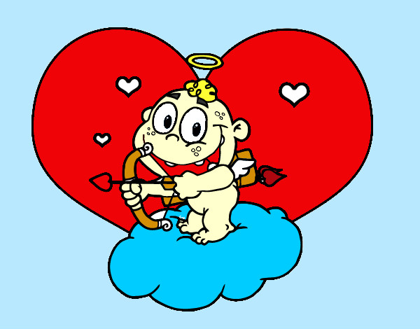 Desenho Cupido e coração pintado por izidia
