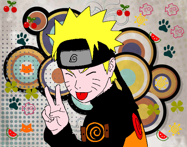 Desenho Naruto puxando para fora a língua pintado por adryelem