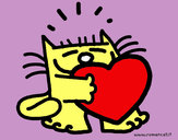 Desenho Gato e coração pintado por lansttai