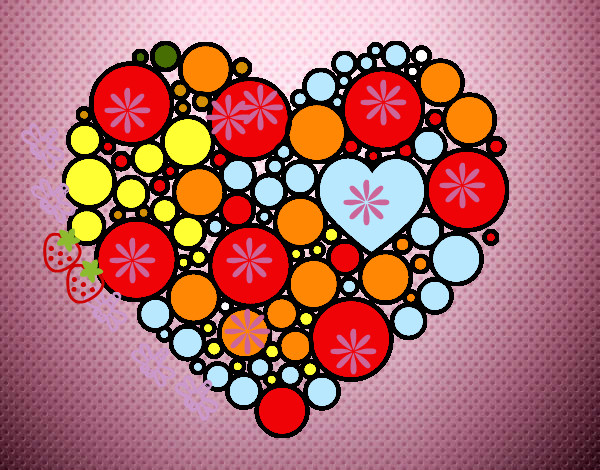 Desenho Coração com círculos pintado por luamcc