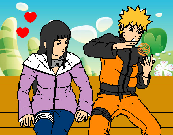 Desenho Hinata e Naruto pintado por cella