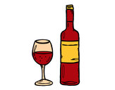 Desenho Garrafa de vinho e copo pintado por Ariusca