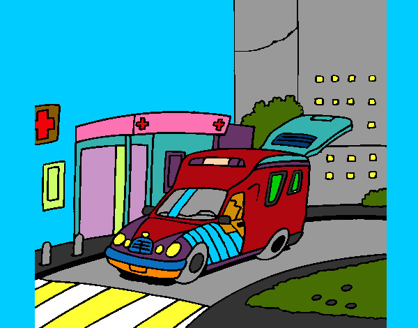 Desenho Ambulância no hospital pintado por sandramara