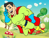 Desenho Superherói voando pintado por cinti