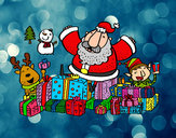 Desenho Papai Noel com presentes e alegria pintado por ImShampoo