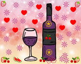Desenho Garrafa de vinho e copo pintado por morangui