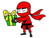 Desenho Ninja com um presente pintado por Gringo