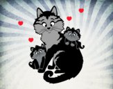 Desenho Mãe gata e gatinhos pintado por Missim