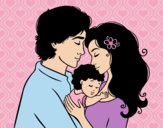 Desenho Família abraço pintado por Amorinha