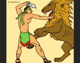 Desenho Gladiador contra leão pintado por Missim