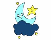 Desenho Lua e estrelas pintado por Clodoaldo