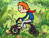 Desenho Rapaz no triciclo pintado por Manu Bento