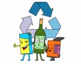 Desenho Contentores de reciclagem pintado por Danguinha