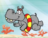Desenho Hipopótamo natação pintado por jessica99