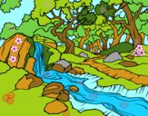 Desenho Paisagem da floresta com um rio pintado por marilurdes