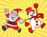 Papai Noel e boneco de neve de salto