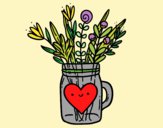 Desenho Pote com flores silvestres e um coração pintado por Lemaro