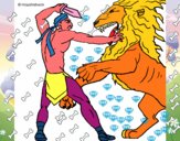 Desenho Gladiador contra leão pintado por Yrla