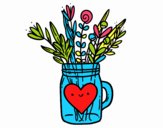 Desenho Pote com flores silvestres e um coração pintado por FLORIDA 