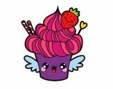 Desenho Cupcake kawaii com morango pintado por marilinda
