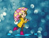 Desenho Menina com guarda-chuva na chuva pintado por ImShampoo