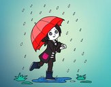 Menina com guarda-chuva na chuva