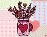 Desenho Pote com flores silvestres e um coração pintado por Natani