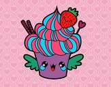 Desenho Cupcake kawaii com morango pintado por Nyne