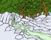 Desenho Paisagem da floresta com um rio pintado por Maryyy