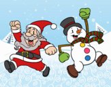 Desenho Papai Noel e boneco de neve de salto pintado por ImShampoo