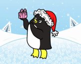 Pinguim com chapéu e presente de Natal