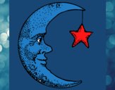 Desenho Lua e estrela pintado por ceciliaz