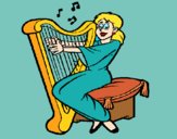 Desenho Mulher a tocar harpa pintado por ceciliaz