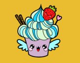 Desenho Cupcake kawaii com morango pintado por alya