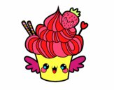 Desenho Cupcake kawaii com morango pintado por zoi12