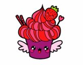 Desenho Cupcake kawaii com morango pintado por lorenall