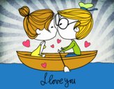 Desenho Beijo em um barco pintado por analari