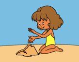 Desenho Menina que faz um castelo na areia pintado por Craudia