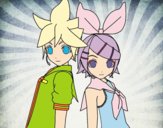 Desenho Len e Rin Kagamine Vocaloid pintado por ThaySilvaa