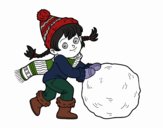 Desenho Pequena garota com grande bola de neve pintado por vivihsanto