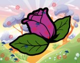 Rosa com folhas
